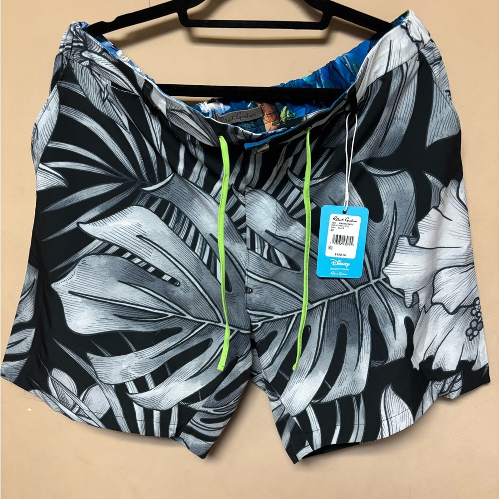 Men's Black & White Tropical Swim Trunks Pixar x Robert Graham, 38 Monsters Inc